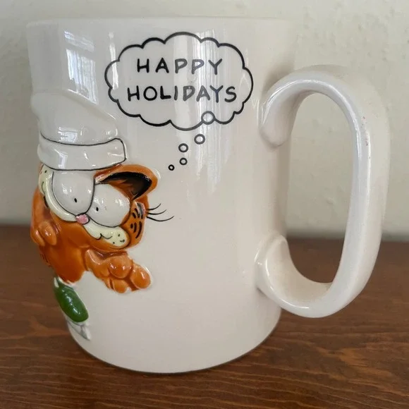 Vtg Enesco Garfield Mug Cat Ice Skate Jim Davis 1978-1981 Christmas Holidays - Picture 2 of 8
